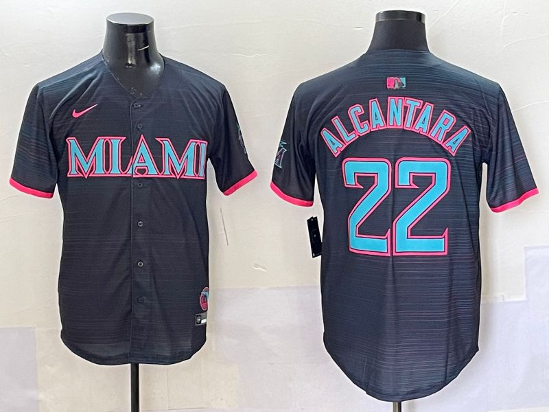 Men 2025 Miami Marlins #22 Alcantara Black Joint Name Nike MLB Jersey style 1->miami marlins->MLB Jersey